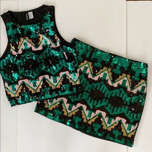 H&M 2 Pc Sequins Top & Mini Skirt